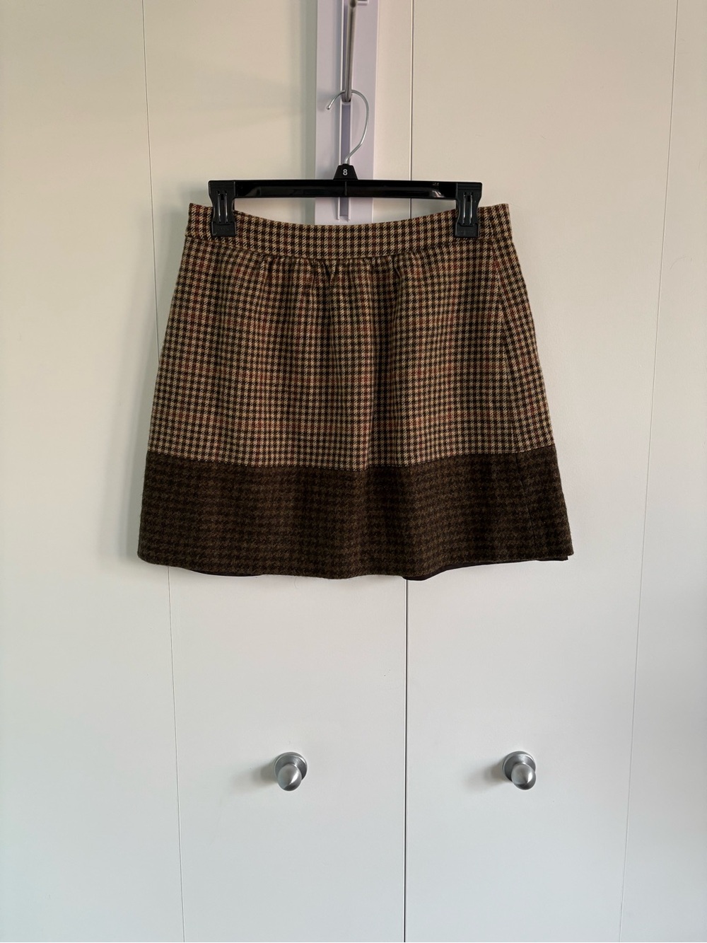 J. Crew Brown Houndstooth Mini Skirt with Dark Hem